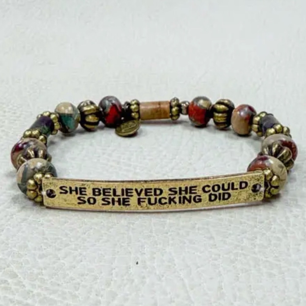 She Believed She Could Inspirational Bronze Semiprecious Stones Bracelet